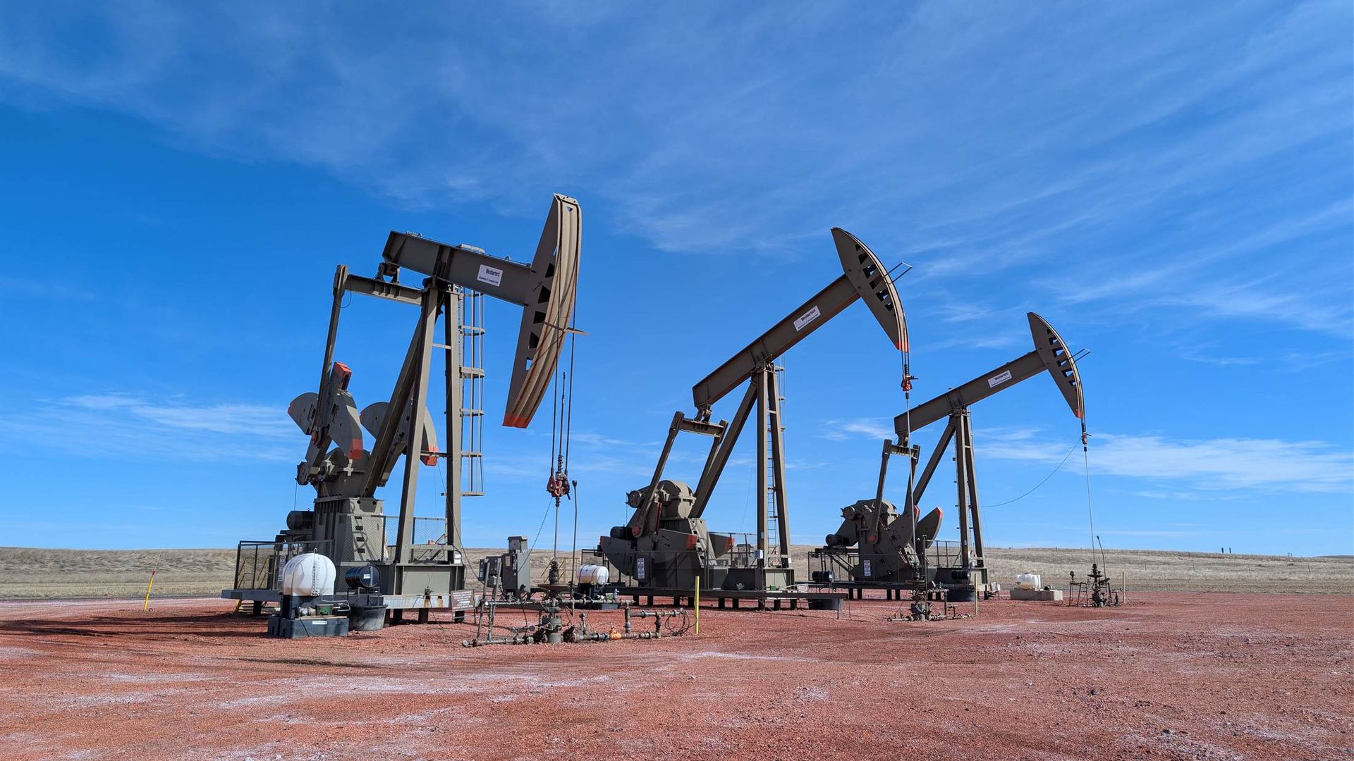 Pumping units on a well pad in western North Dakota